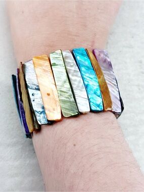 235gc. Rainbow Shell Bracelet Stretch